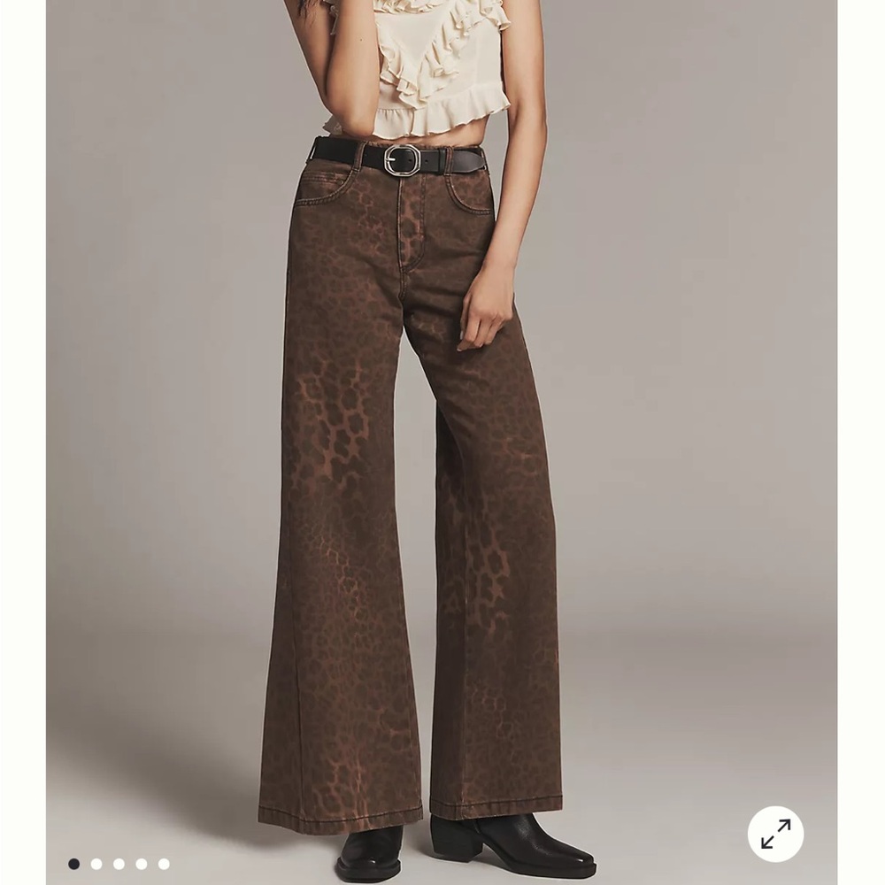 Anthropologie The Adi Leopard Mid-Rise Flare Jeans by Pilcro